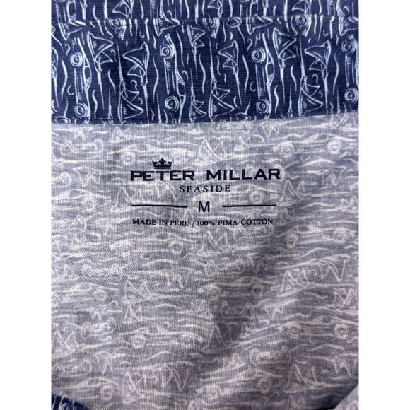 Peter Millar Seaside Polo Shirt Medium Mens Blue Stingray Corvette Print Golf - Picture 8 of 8